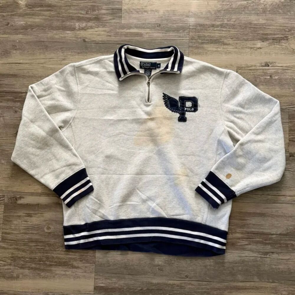 Vintage Polo Ralph Lauren PWING Stadium 1/4 Zip Sweater Size M